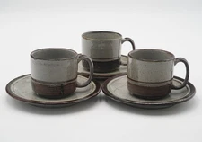 Otagiri Japan Sierra Stoneware Handcrafted Tan & Brown Cup & Saucer Set of 3