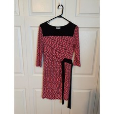 New York & Company Pink Black Geometric Faux Wrap Sheath Dress Womens Medium