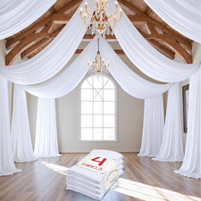 20 Ft 20 Ft White Ceiling Curtain Drapes for Weddings Parties, Wrinkle Free Poly