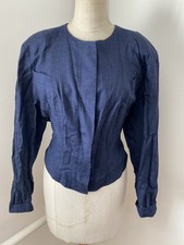 Bavaria Trachten Jacket Cropped Size 14 Blue Linen Viscoze Au1