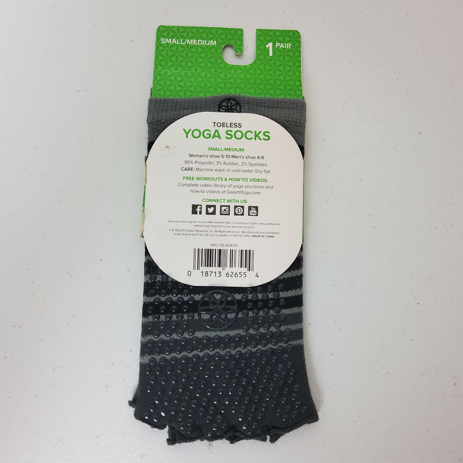 Buy GAIAM Toeless Grippy Sock Black/Grey 2-Pack - GAIAM, delivered to your  home