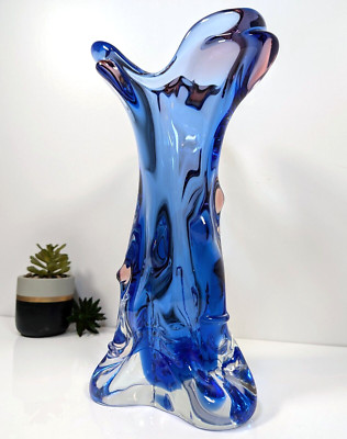 NIAGARA Bohemian Czech Blue ART GLASS Vase Mstisov Karel Zemek Tree Stump 1960's