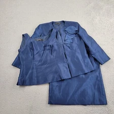 Kasper 3 Piece Set Womens 4 Jacket Skirt Tank Top Performance Sleeveless Blue