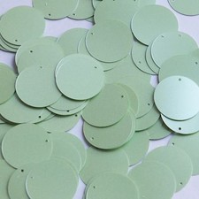 1" / 24mm Round Flat Sequins Mint Green Opaque Satin Pearl. Made in USA