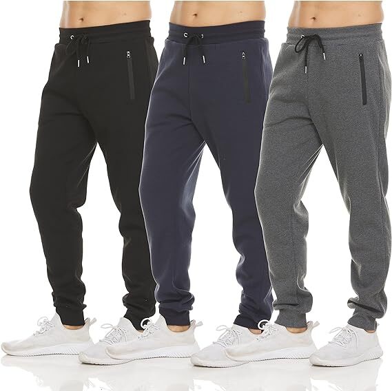 3 PACK: Men's Fleece Lined Slim Fit Casual Tech Jogger Sweatpants
