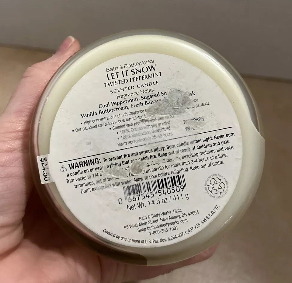 Bath & Body Works Let It Snow TWISTED PEPPERMINT 3 Wick 14.5 oz Jar ...