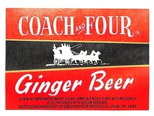 Coach and Four Ginger Beer Philadelphia Paper Label c1970's-80's