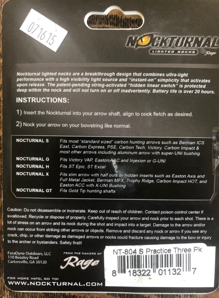 Nocturnal Practice ( S ) Nocks 3 Pack ( 2 - Packs ) FITS INSIDE DIAMETER .244 - Image 2 of 3
