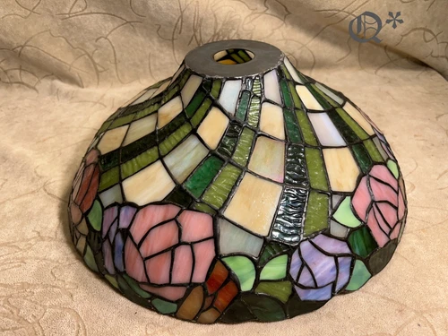 Vintage Tiffany Style 14" Rose Stained Glass Lamp Shade