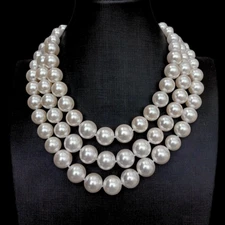 3 Rows White Sea Shell Pearl Graduated Necklace Multi Layers Jewelry