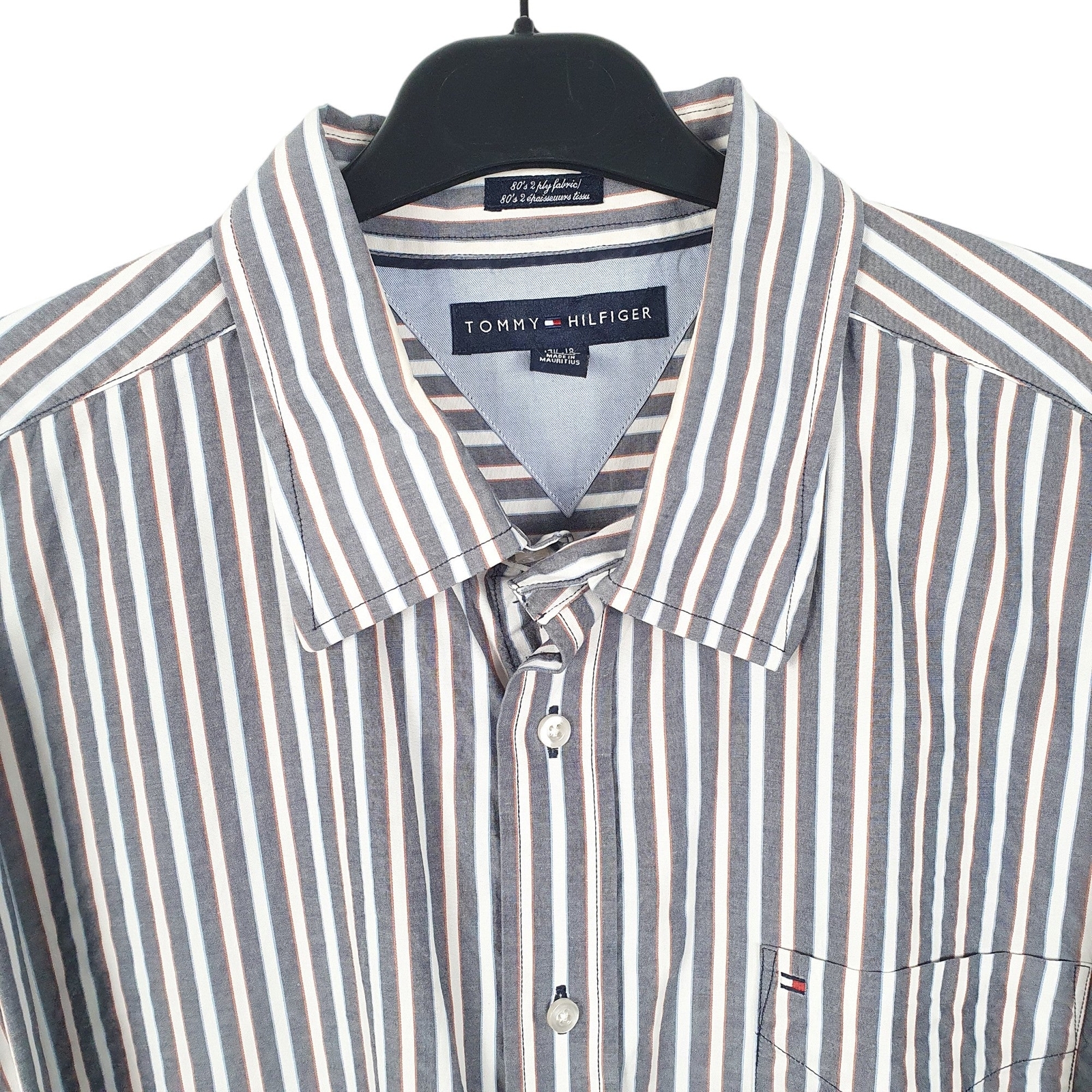 TOMMY HILFIGER Grey Striped Shirt Long Sleeve Casual Mens XL image 2