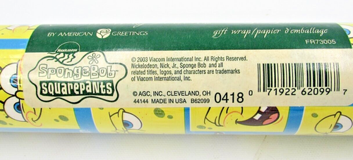 SpongeBob SquarePants Wrapping Paper 35 sq ft American Greetings Sealed - 第 1/4 張圖片
