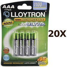 20X LLOYTRON AAA B1004 NiMH Rechargeable AccuUltra Batteries 1100mAh - 4 Pack 3.34 per battery