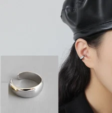 WIDE BAND 925 Sterling Silver Polish Ear Cuff Earcuff Pierceless Earring F36
