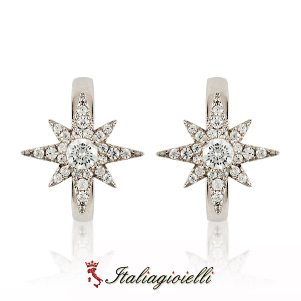 Stellari Orecchini a Clip in Argento 925 Rodiato Oro Bianco - Immagine 3 di 4