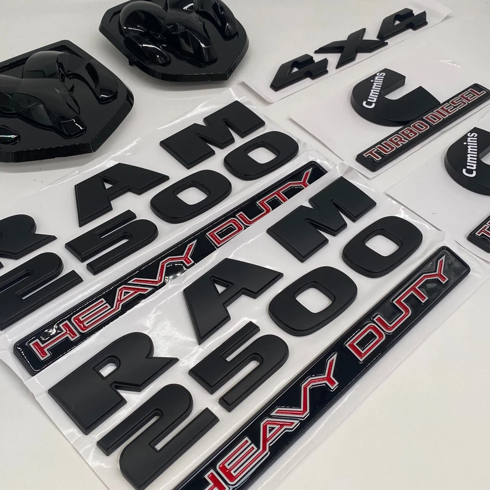 7Pcs EMBLEM Set For RAM 2500 HEAVY DUTY RAM HEAD Cummins Turbo Diesel 4X4 Badge - Image 3 of 4
