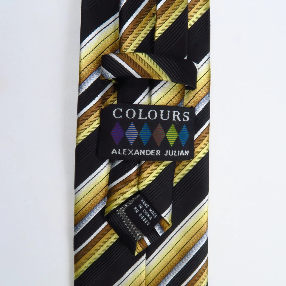 Colours by Alexander Julian Men Neck Tie Brown Gold Striped 59"x3" Preppy - Image 3 of 4