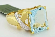 GENUINE 6.94 Cts AQUAMARINE & DIAMONDS RING 10K GOLD -Free Certificate Appraisal