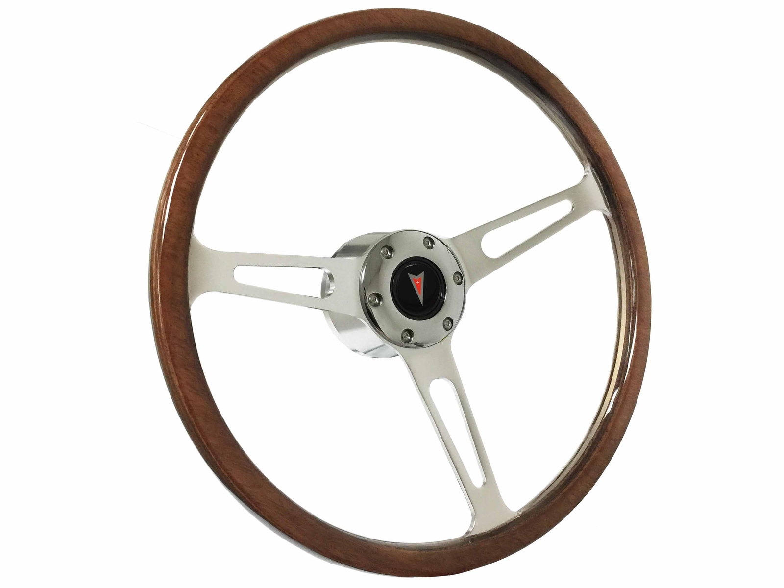 1955-68 Pontiac 6-Bolt 15" Deluxe Classic Walnut Wood Steering Wheel Kit, Arrow