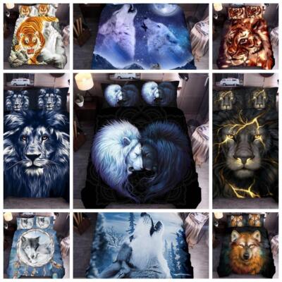 2/3tlg Wolf Löwe Leopard 3D Bettwäsche Tier Bettbezug 135x200|200x200|220x240 DE