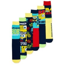 Spongebob Squarepants Print Novelty Socks 6 Pair Crew Colorful Size 8-12 NEW