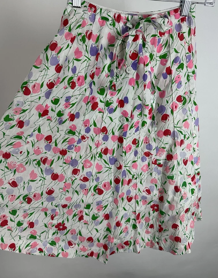 Falda vintage años 60 70 HERMAN SPIRIT 2XS/21” cintura alta colorido lazo estampado tulipán Foto 3 de 4