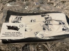 Disney Kids Size Large Black White Minnie Mouse Printed Cloth Face Mask NWT