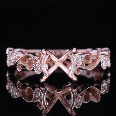 Four Prong Semi Mount Ring SI/H Diamond Solid 10K Gold 7-8mm Round Setting Party
