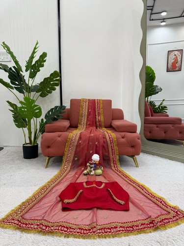 New Presenting Twil Net Red Saree With Benglori Silk Blouse For Women Wear - Picture 5 of 12