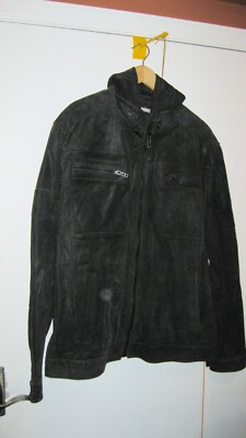 Angelo Litrico Gray/Black Sueded Leather Jacket w/Removable Hoodie 44
