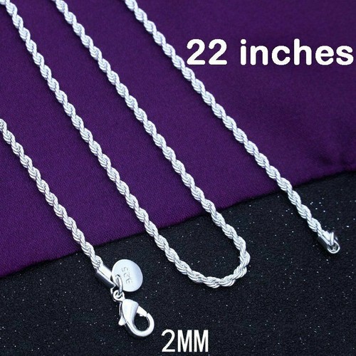 2mm 925 Sterling Silver Filled ITALY Rope 22" Chain Necklace men women gift - 第 1/6 張圖片