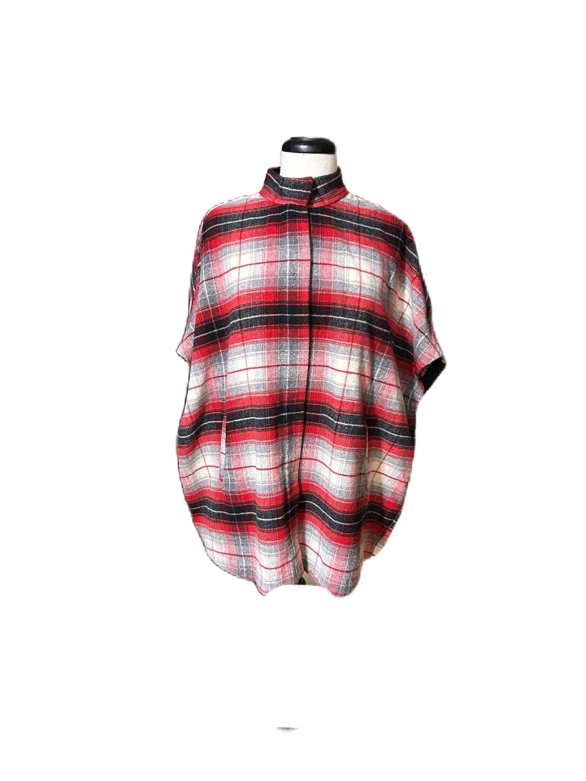 Eddie Bauer Wool Blend Cape Blanket Poncho size M Plaid Fall Winter Lumber Jill