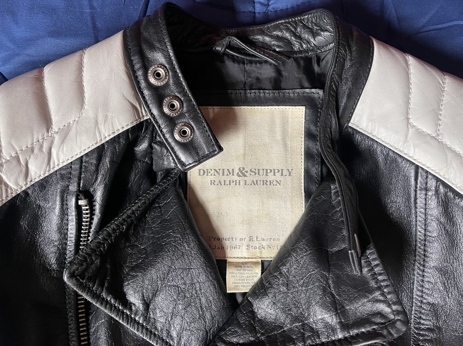 Ralph Lauren - Denim & Supply Leather Jacket (Black/White, Men’s Small). image 7