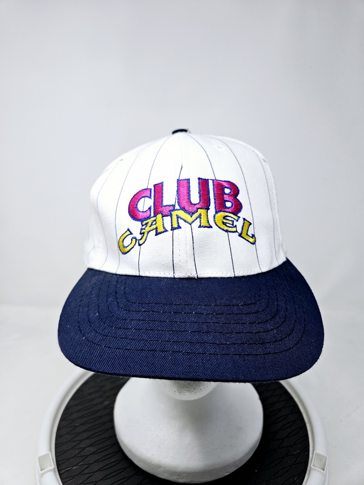 Vintage Club Member Camel Tobacco Striped Snapback Hat Embroidered Green Bill