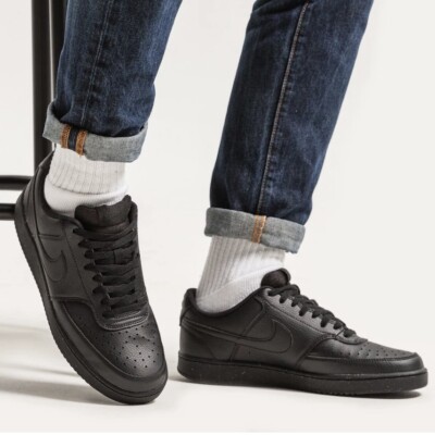 Nike court vision low black leather sneakers mens Size