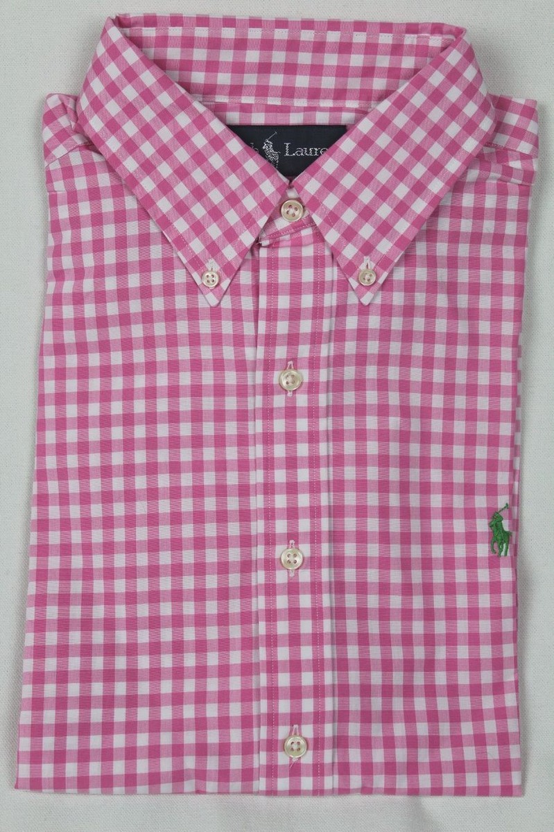 polo ralph lauren pink dress shirt Ralph Lauren Pink White Checkered Classic Short Sleeve Dress Shirt NWT