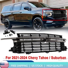 Front Upper Grille For 2021-2024 Chevrolet Tahoe/Suburban LS LT RST Gloss Black