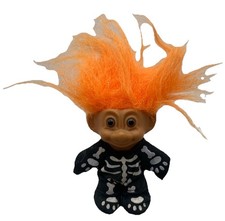 Vintage Troll Doll Russ Halloween Orange Hair With Black Sleleton Jumpsuit