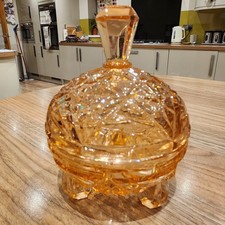 Vintage Pink Glass 3 Footed Dressing Table Trinket Dish with Lid