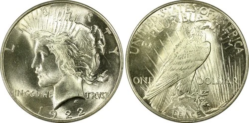 1922 PCGS MS64 Top 50 VAM-1A Line in Tiara Peace Silver Dollar