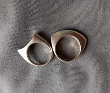 2 Chunky 925 Stirling Silver Rings Vintage Aztec Mexican Jewellery Moon/ Garland