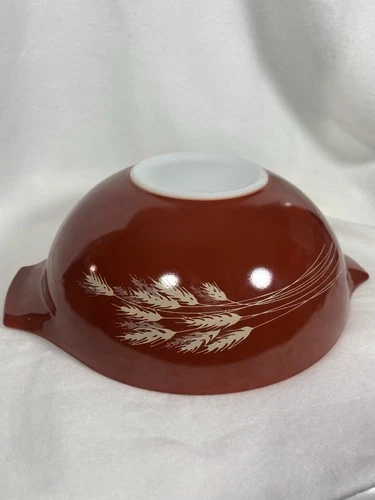 Pyrex 444 4 L Autumn Harvest Wheat Red Cinderella Glass Bowl Vintage 1980s