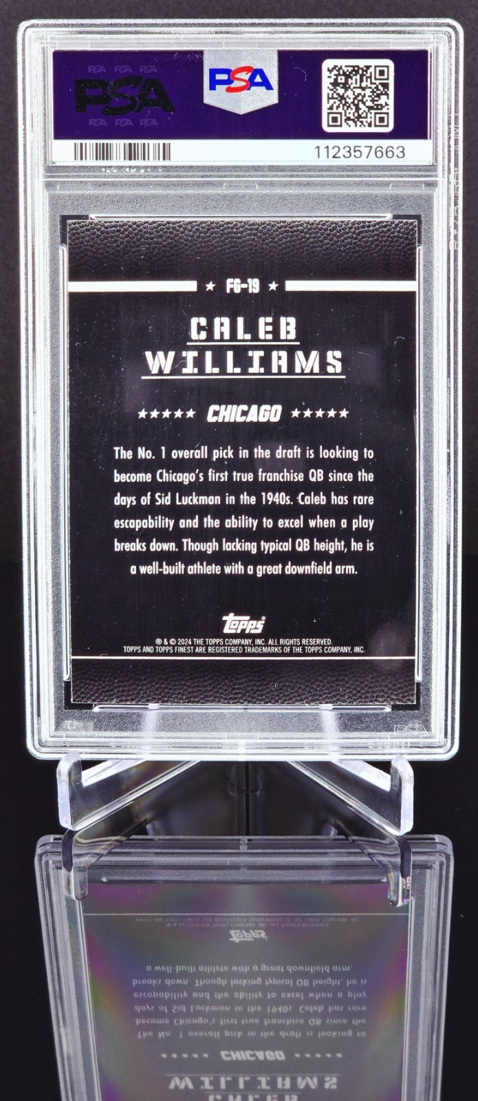 2024 Topps Finest Caleb Williams Field Generals Checkerboard RC PSA 10 LOW POP view 2