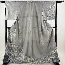 Japanese Silk Kimono M 164cm Gray Cherry blossom Cherry blossom petal Gradation