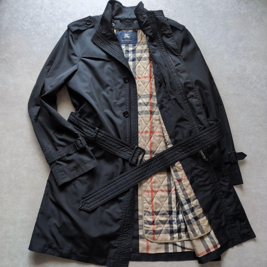 Burberry London Trench Coat Black Men's Polyester Asian fit XL US size L Used