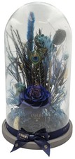 Endura Roses Preserved Flower Arrangement Glass Dome Blue Rose Peacock 40cm
