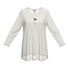 Top Avenue para mujer 18/20 blanco tejido transparente manga larga cuello redondo aberturas laterales