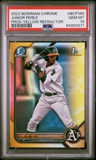 2022 BOWMAN CHROME #BCP180 JUNIOR PEREZ YELLOW REFRACTOR - PSA 10 - /75