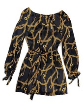 Milly of NY Chain Print 100 Silk Belted Dress Sz 4 Designer Party Cocktail