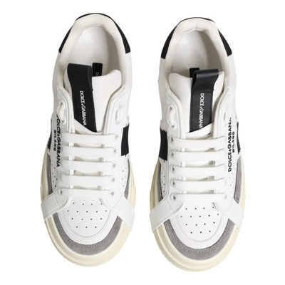 DOLCE & GABBANA Shoes White Black Leather Low Top Sneakers EU37.5